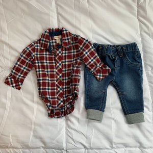 Plaid & Denim Baby Outfit